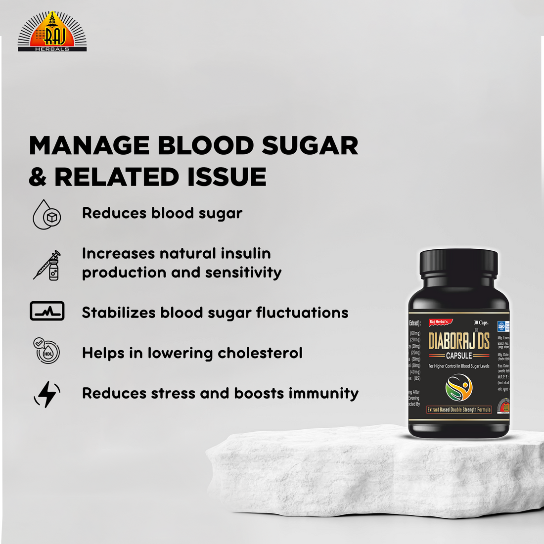 Diaboraj DS Capsule – Pack of 1 Bottle | Ayurvedic Support for Blood Sugar Control