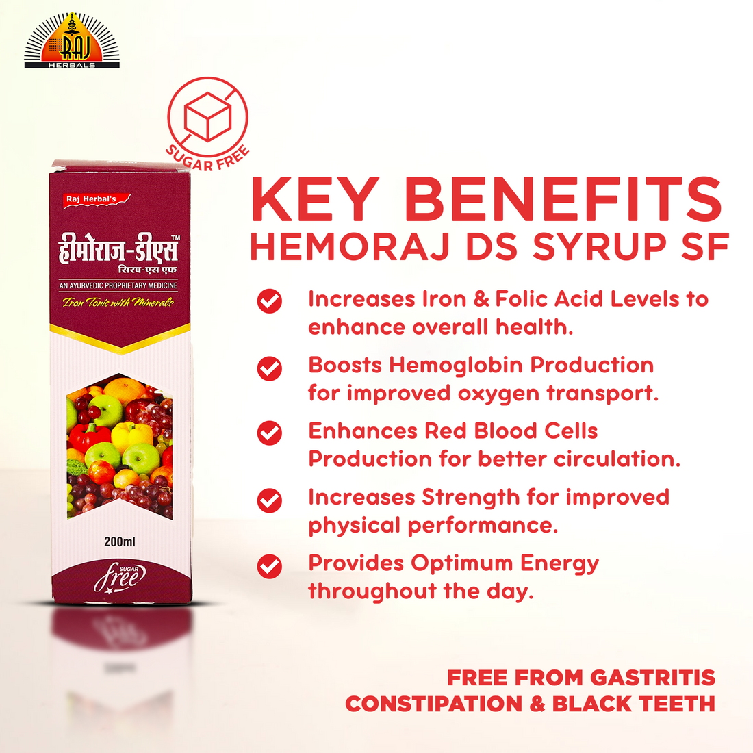 Hemoraj DS Syrup SF - Pack of 2 Bottles | Sugar-Free Iron & Energy Booster