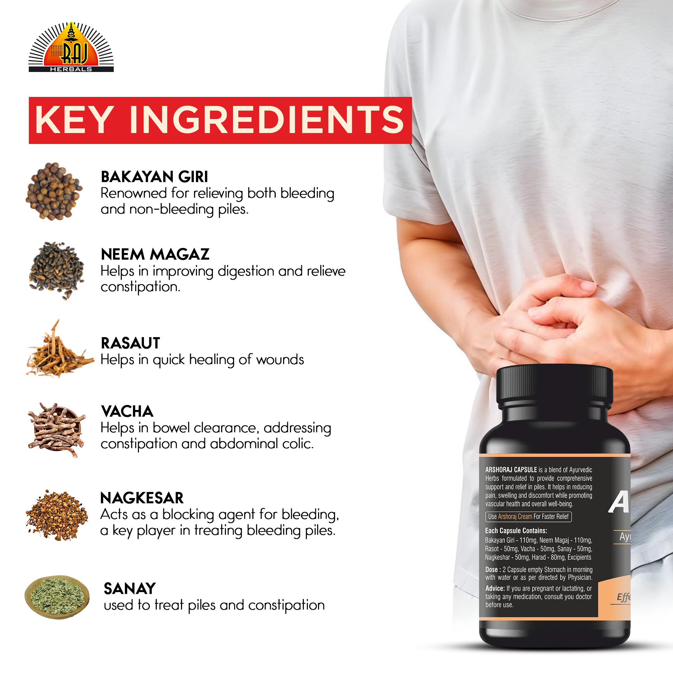 ARSHORAJ CAPSULE- PACK- 30 CAPSULES | Ayurvedic Remedy for Piles & Hemorrhoids