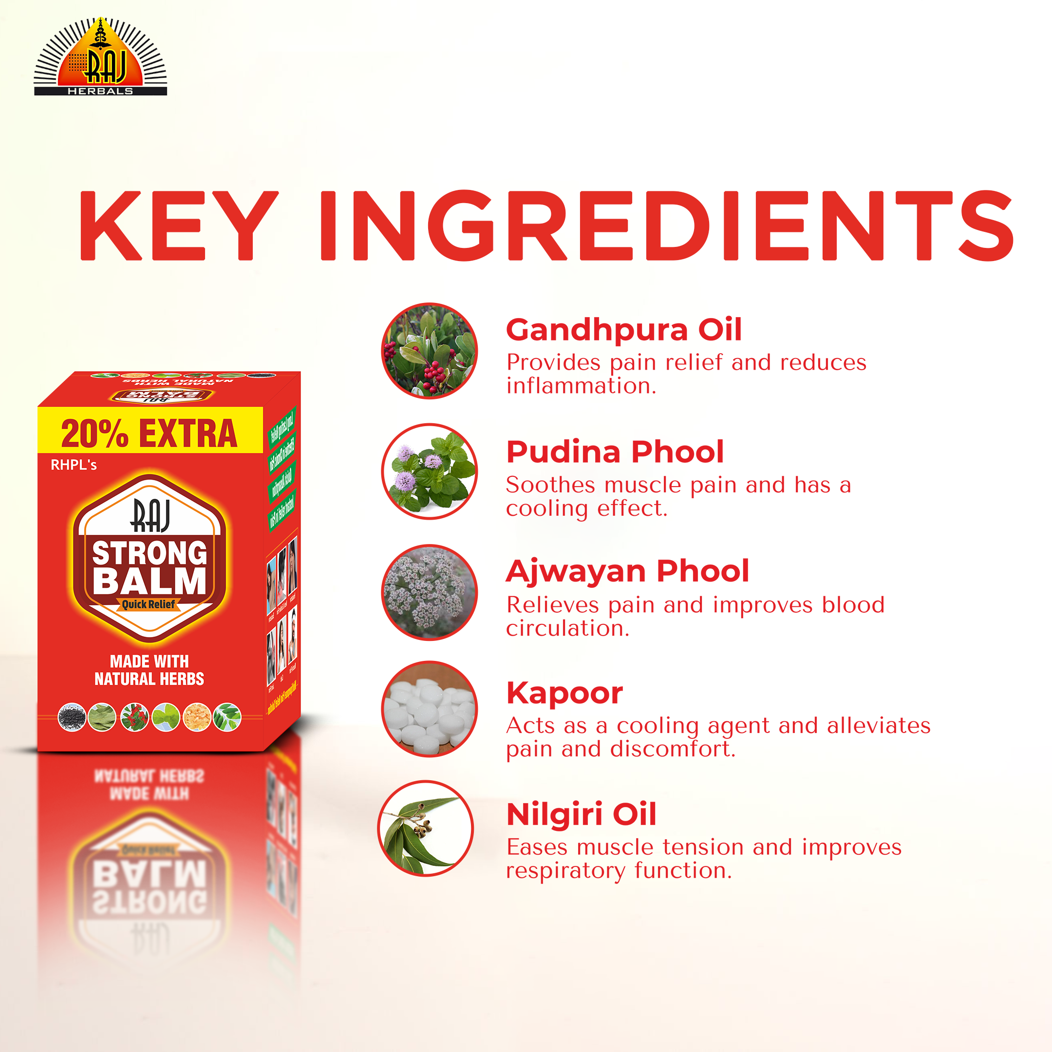 Raj Strong Balm | Herbal Relief for Muscle, Joint Pain, Headache & Cold