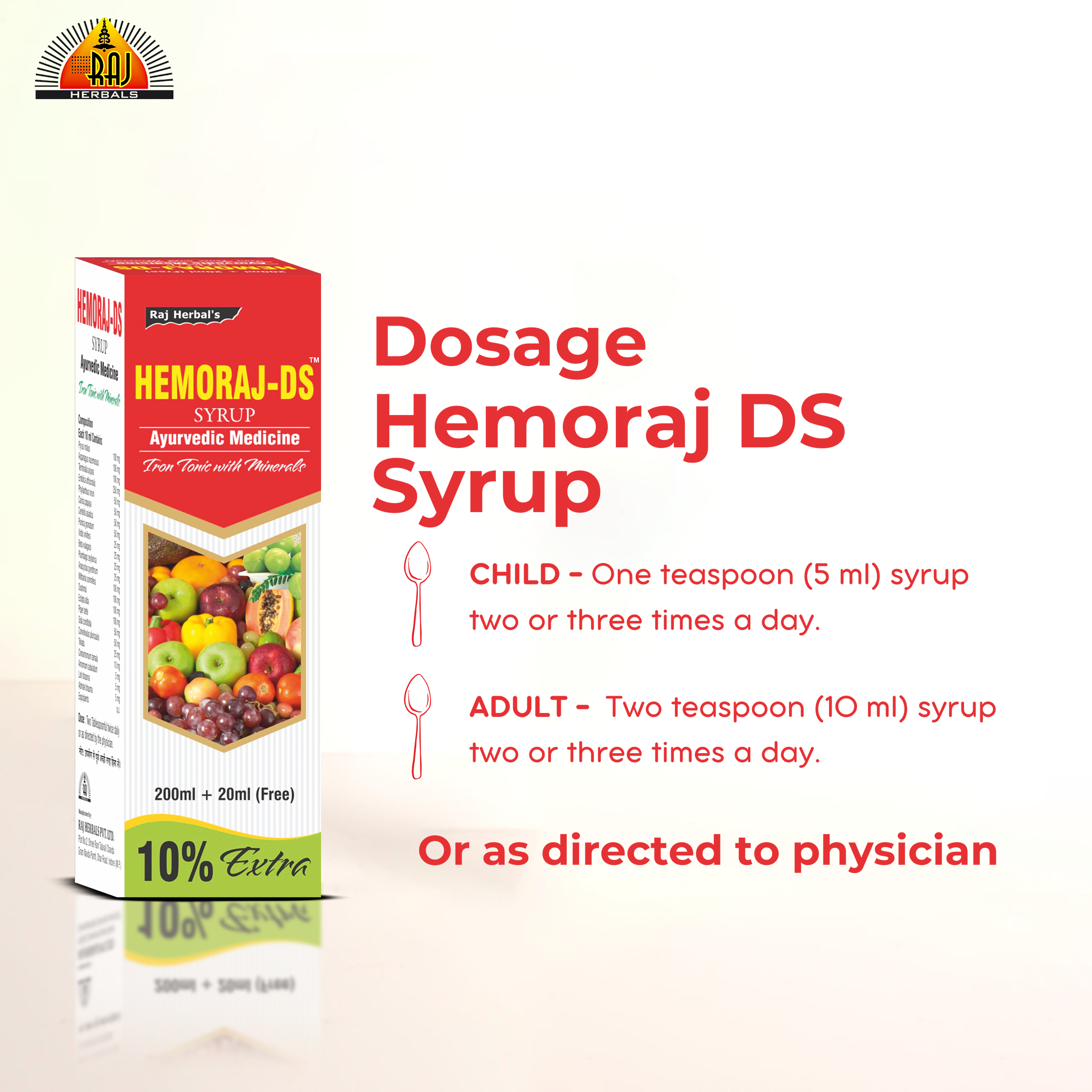 Hemoraj DS Syrup - Pack of 3 Bottles | Natural Iron & Hemoglobin Booster