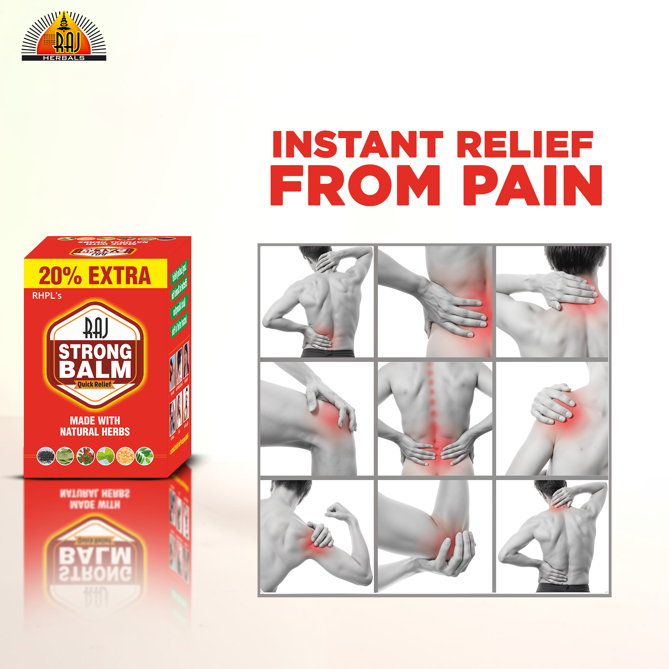 Raj Strong Balm | Herbal Relief for Muscle, Joint Pain, Headache & Cold