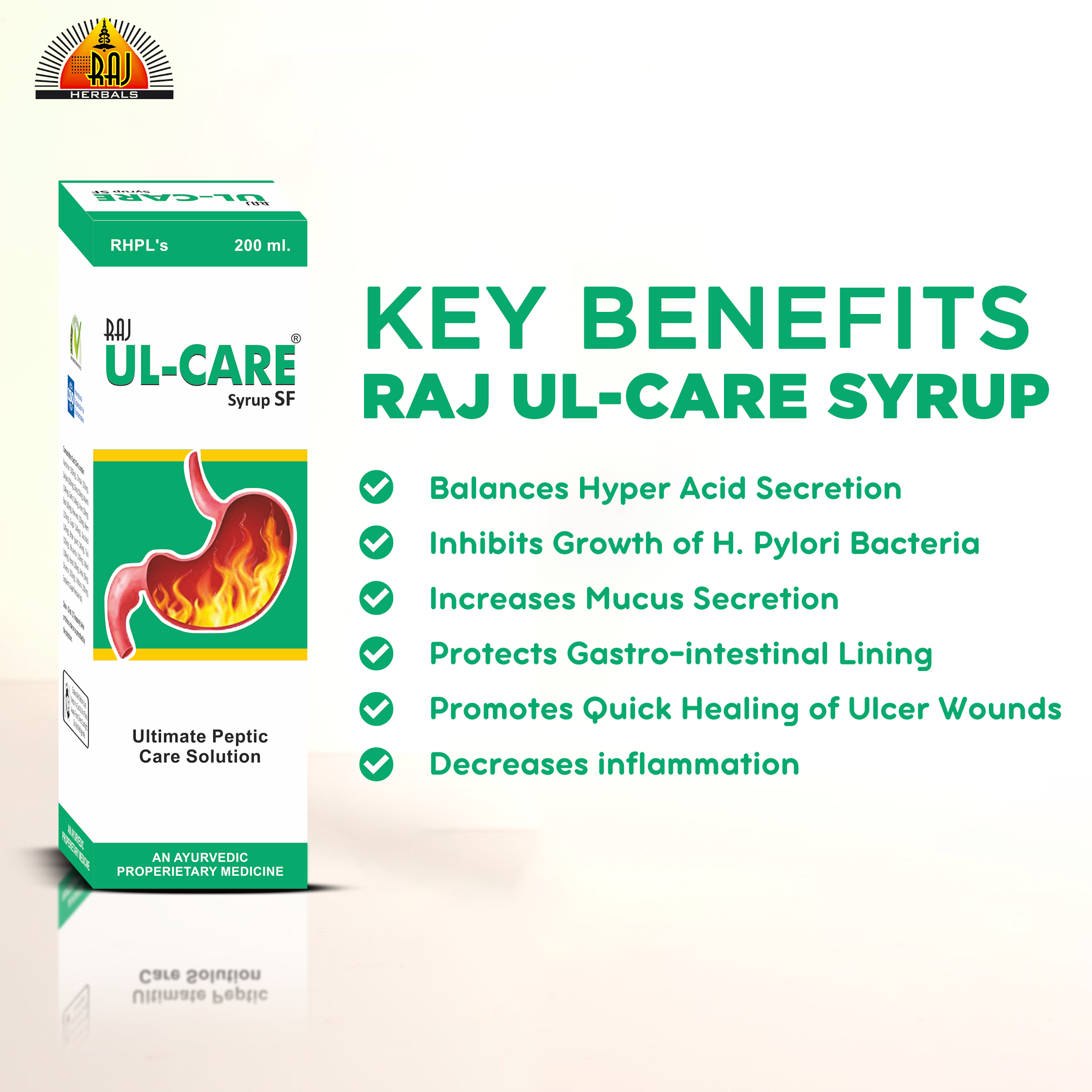 Raj UL-Care Syrup SF - Pack of 3 Bottles | Herbal Relief for Ulcers & Acidity view 2