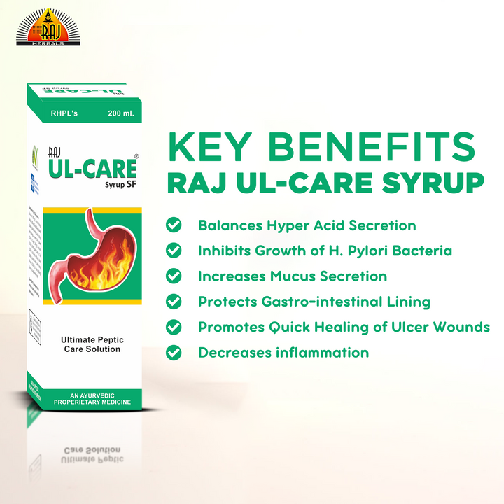 Raj UL-Care Syrup SF - Pack of 3 Bottles | Herbal Relief for Ulcers & Acidity