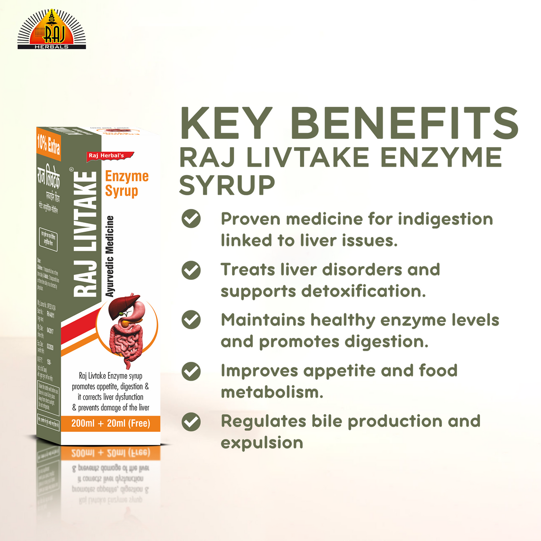 Raj Livtake Enzyme Syrup - Pack of 3 Bottles | Digestive Health Support