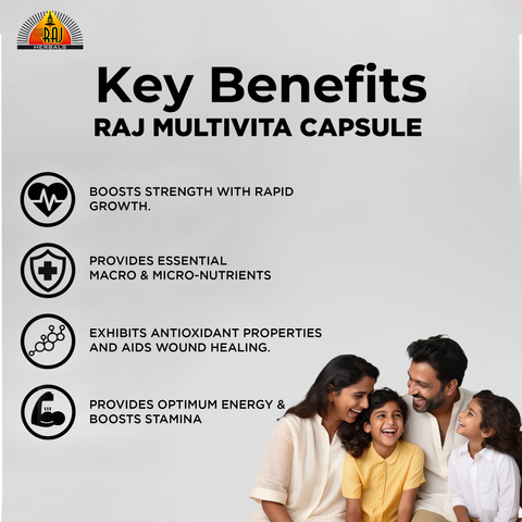 Raj Multivita Capsule - Pack of 5 Strips | Ayurvedic Vitamin & Mineral Supplement - Hover