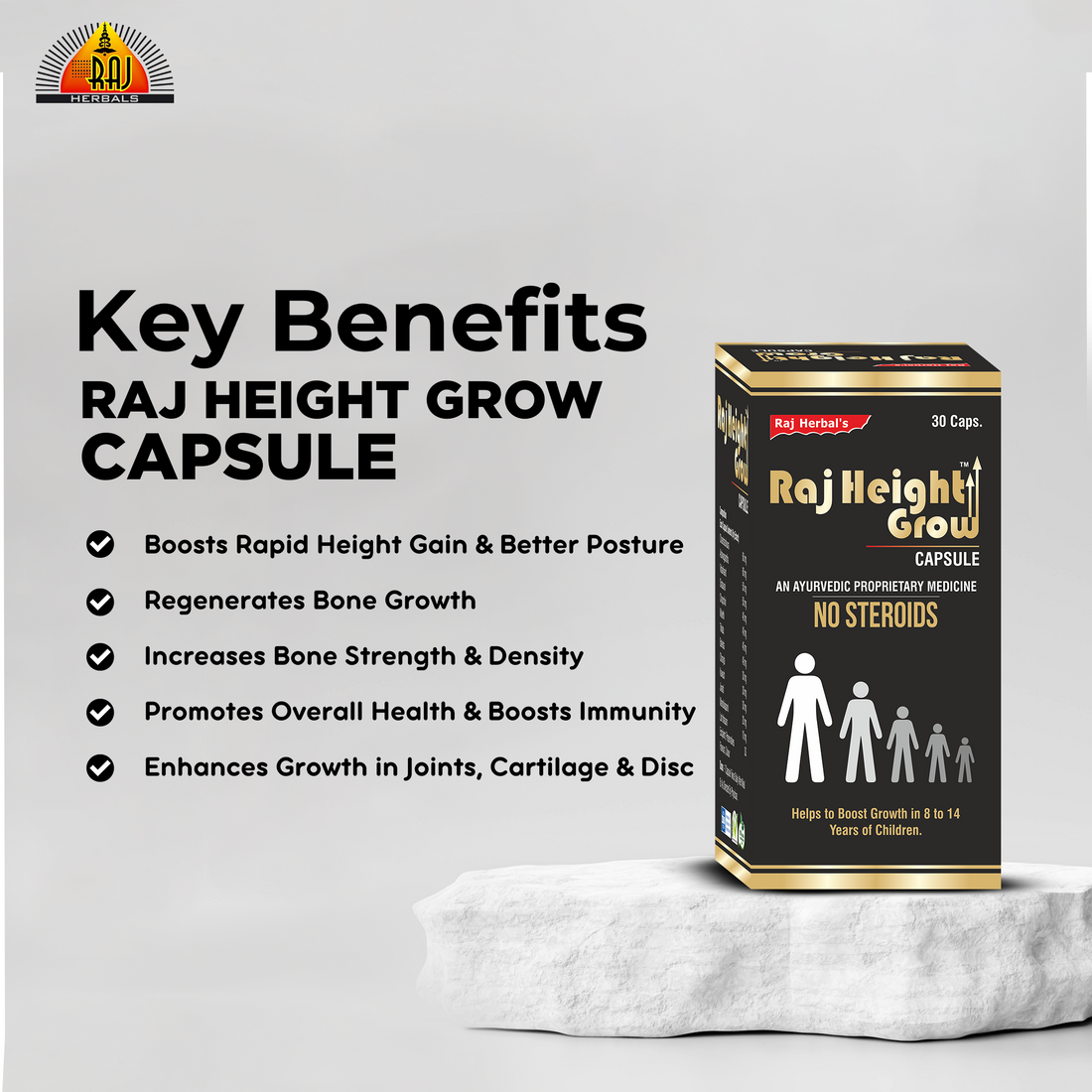 Raj Height Grow Capsule - Pack of 2 Bottles | Height Growth Supplement